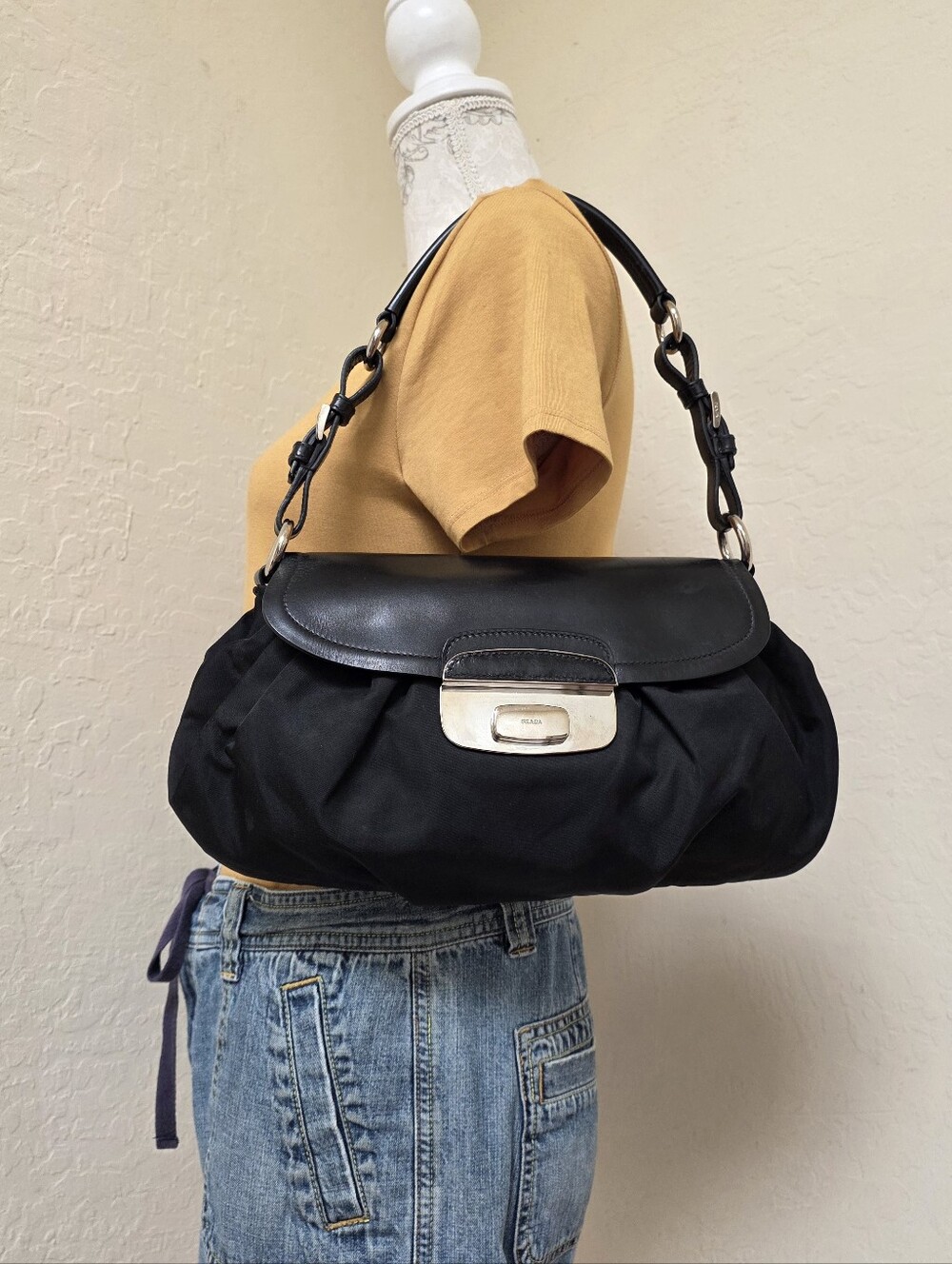 Prada Black Nylon Handbag Shoulder Bag AUTHENTIC